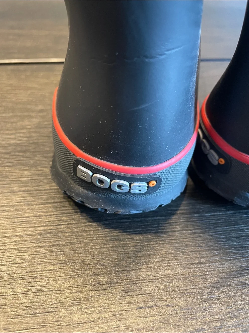 Bogs Black Rain Boots with Red Accents